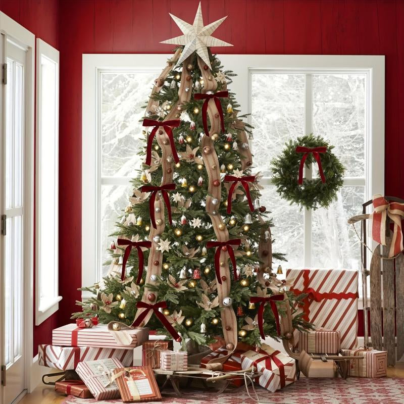 20 Pieces Christmas Tree Decoration Burgundy Velvet Bows - Holiday Holiday Garland Ties, Soft Fabric Ribbons, Suitable for Elegant Tree Decorations, Perfect for Christmas, Thanksgiving and New Year Celebrations