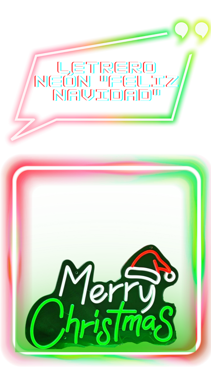 Letrero de neón "Feliz Navidad" - Decoración navideña con luces LED de brillo ajustable. Incluye cable de alimentación USB de 3 metros.