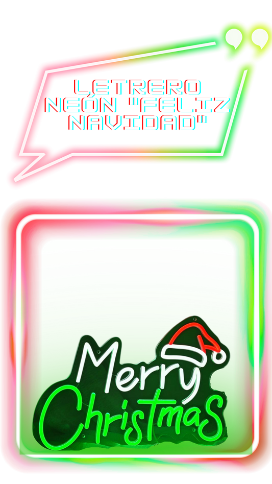 Letrero de neón "Feliz Navidad" - Decoración navideña con luces LED de brillo ajustable. Incluye cable de alimentación USB de 3 metros.