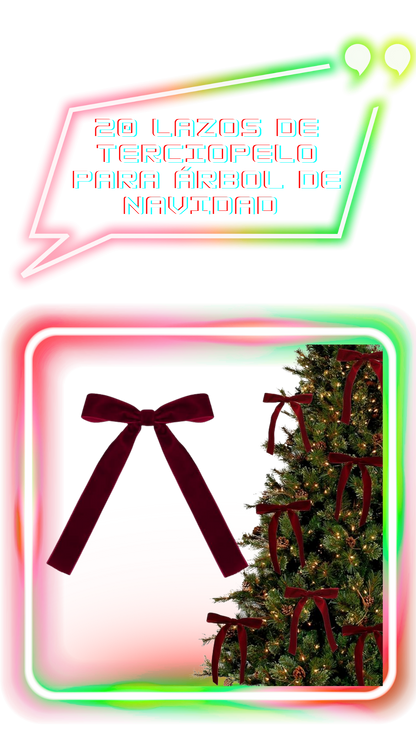 20 Lazos de Terciopelo Burdeos para Decoración del Árbol de Navidad
