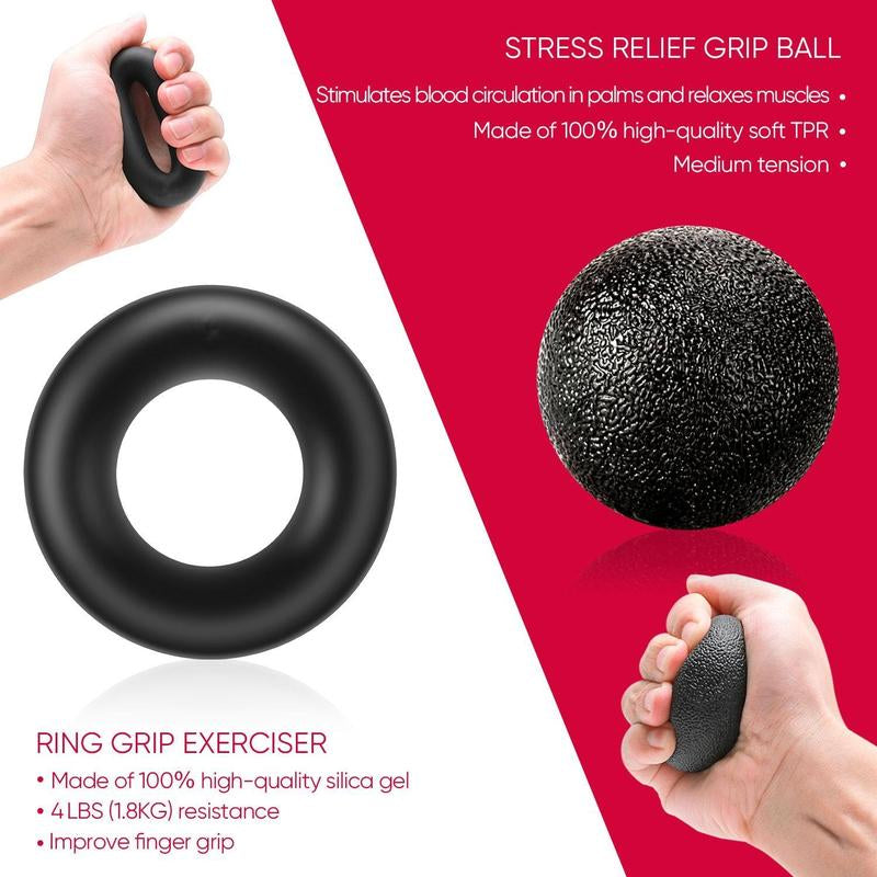 Funny Hand Grip Strengthener Workout Kit (5 Pack) Forearm Grip Adjustable Resistance Hand Gripper, Finger Exerciser, Finger Stretcher, Grip Ring & Stress Relief Grip Ball for Athletes