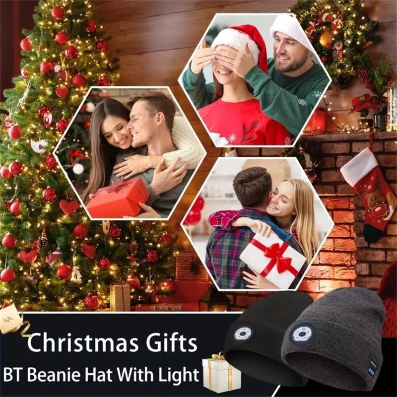 Bluetooth Beanie with LED Headlight and Removable Speaker, USB Rechargeable Warm Hat LED Hat for Music and Calling, Sport,Outdoor,Unisex Birthday Gift