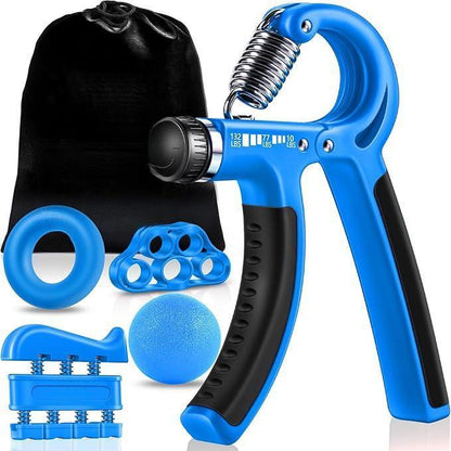 Funny Hand Grip Strengthener Workout Kit (5 Pack) Forearm Grip Adjustable Resistance Hand Gripper, Finger Exerciser, Finger Stretcher, Grip Ring & Stress Relief Grip Ball for Athletes