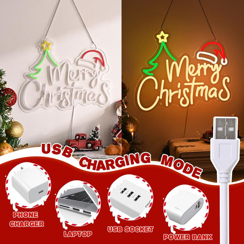 Merry Christmas Neon Sign-10 Adjustable Brightness LED Christmas Decorations Light up Wall Decor with 9.8 FT USB Power Cord Wall Neon Light for Windows, Living Room, Bedroom, Party, Gifts, New Year Christmas Wall Art Unique Christmas Gift