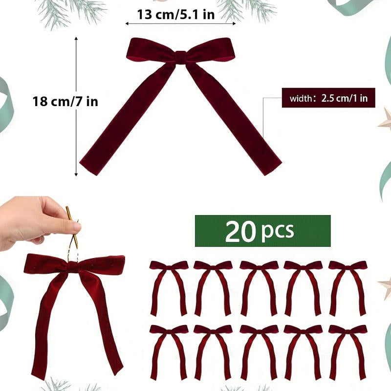 20 Pieces Christmas Tree Decoration Burgundy Velvet Bows - Holiday Holiday Garland Ties, Soft Fabric Ribbons, Suitable for Elegant Tree Decorations, Perfect for Christmas, Thanksgiving and New Year Celebrations