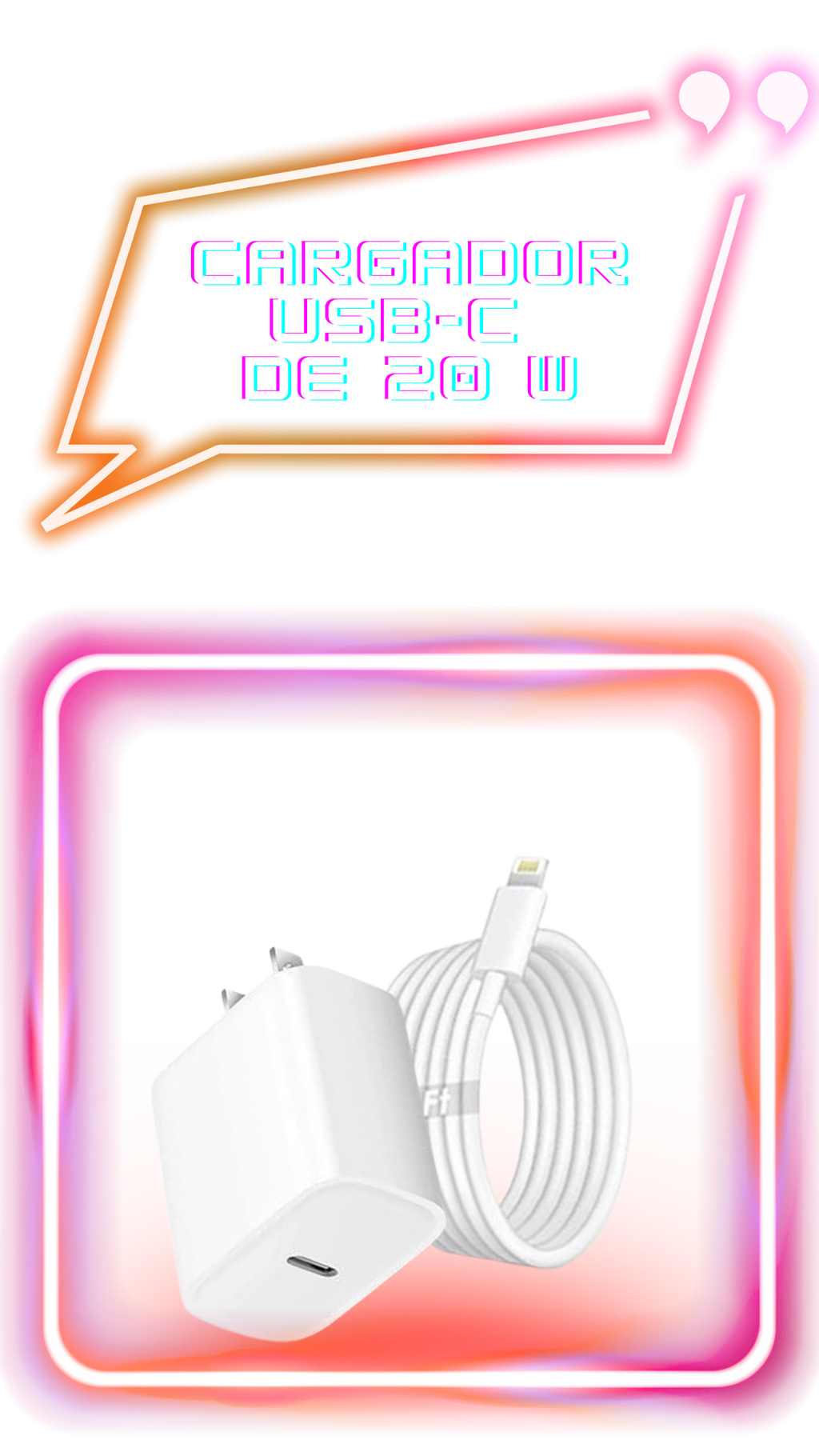 Cargador de pared USB-C de 20 W y 8 piezas con cable de 1,8 m (6 pies)  para iPhone 14/13/12, AirPods Pro y otros dispositivos móviles.