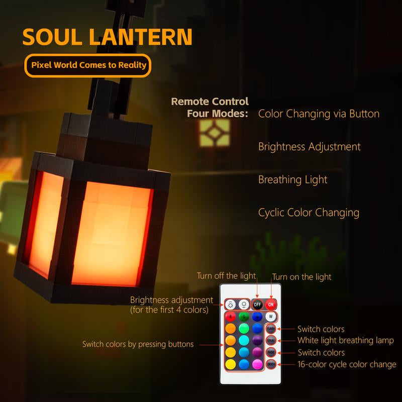DIYCOM Pixel Lantern Night Lamp, USB-C Rechargeable RGB 16-Color Changing Light with Remote Control & Four Modes, Halloween Party Supplies, Gamer Bedroom Decoration, Unique Birthday Gift