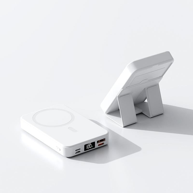 QJL Magnetic Power Bank, 10000Mah Magnetic Power Bank,Foldable Wireless Portable Charger with LED Display,Fast Charging for Iphone 16/15/14/13/12 Pro/Pro Max/Plus, Compact Silicone