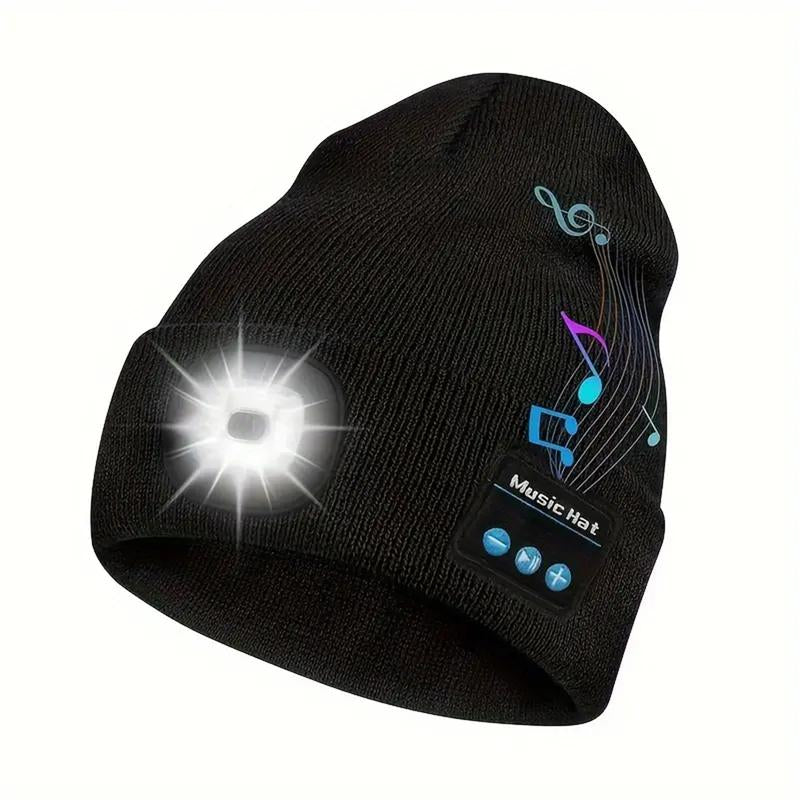 Bluetooth Beanie with LED Headlight and Removable Speaker, USB Rechargeable Warm Hat LED Hat for Music and Calling, Sport,Outdoor,Unisex Birthday Gift