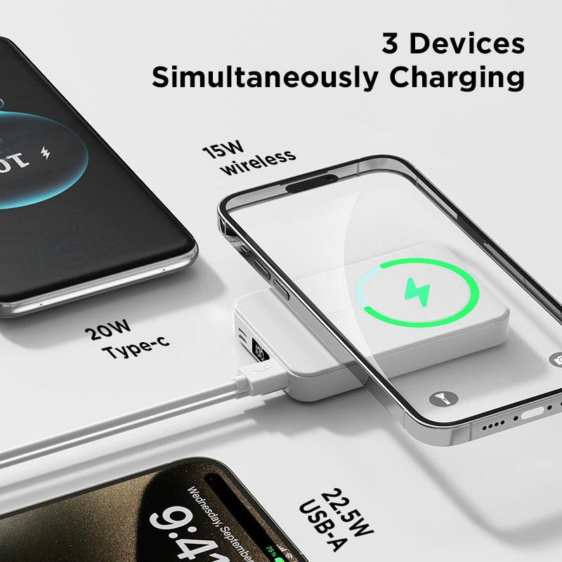 QJL Magnetic Power Bank, 10000Mah Magnetic Power Bank,Foldable Wireless Portable Charger with LED Display,Fast Charging for Iphone 16/15/14/13/12 Pro/Pro Max/Plus, Compact Silicone