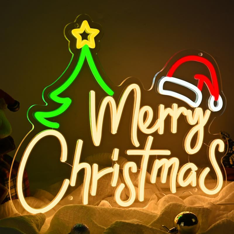 Merry Christmas Neon Sign-10 Adjustable Brightness LED Christmas Decorations Light up Wall Decor with 9.8 FT USB Power Cord Wall Neon Light for Windows, Living Room, Bedroom, Party, Gifts, New Year Christmas Wall Art Unique Christmas Gift
