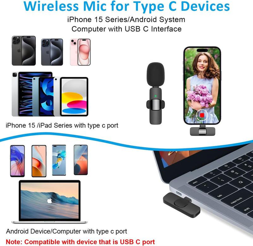 Wireless Lavalier Microphone for Iphone/Android – Dual Clip-On Mini Mics with USB-C for Tiktok, Youtube, Vlogging & Video Recording