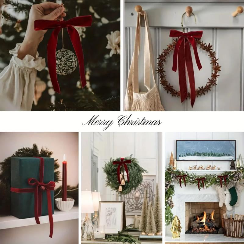 20 Pieces Christmas Tree Decoration Burgundy Velvet Bows - Holiday Holiday Garland Ties, Soft Fabric Ribbons, Suitable for Elegant Tree Decorations, Perfect for Christmas, Thanksgiving and New Year Celebrations