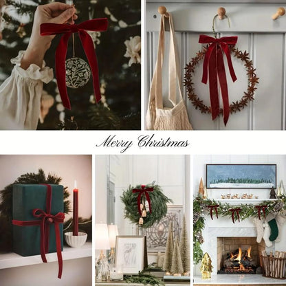 20 Pieces Christmas Tree Decoration Burgundy Velvet Bows - Holiday Holiday Garland Ties, Soft Fabric Ribbons, Suitable for Elegant Tree Decorations, Perfect for Christmas, Thanksgiving and New Year Celebrations